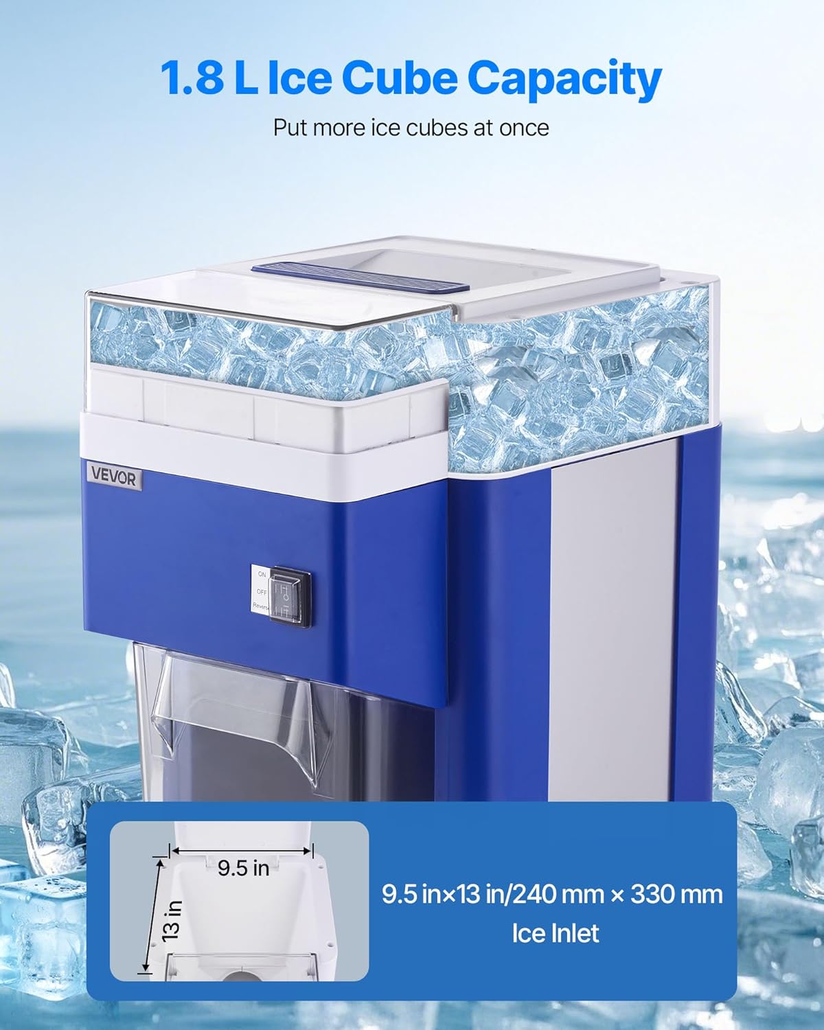 VEVOR Commerciële ijsscheermachine, sneeuwegelmachine, 1,8 l, fijn en luchtig met 300 W motor en roestvrijstalen messen, commerciële ijscrusher voor dessertwinkels, familiebijeenkomsten, restaurant