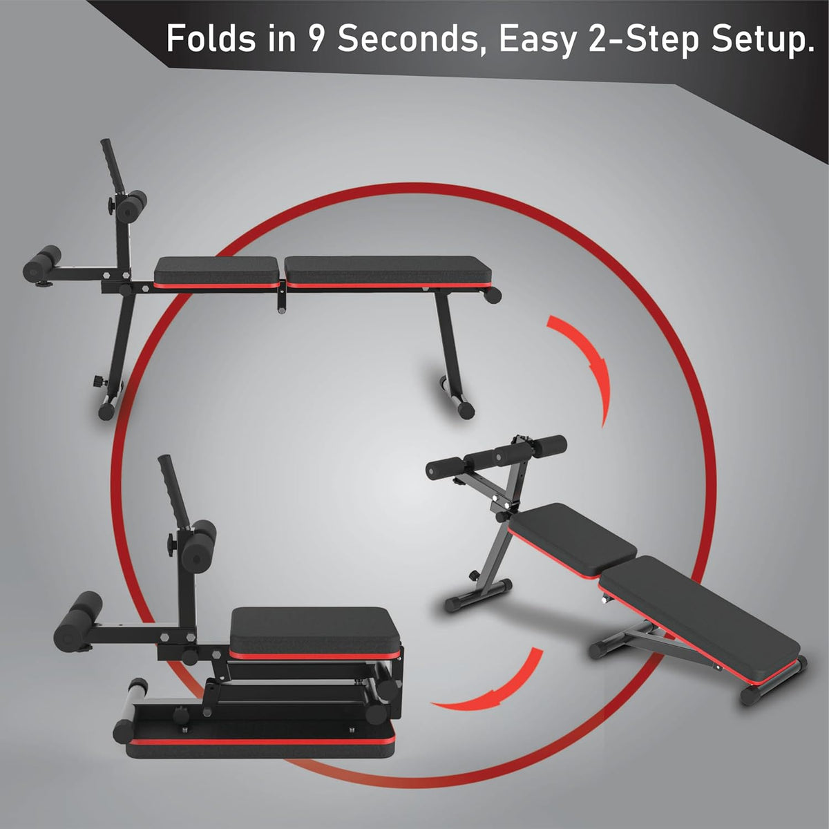 Decline & Flat Bench, opvouwbaar, multi-gear verstelbaar, full body-training, capaciteit van 300 kg