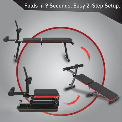 Decline & Flat Bench, opvouwbaar, multi-gear verstelbaar, full body-training, capaciteit van 300 kg