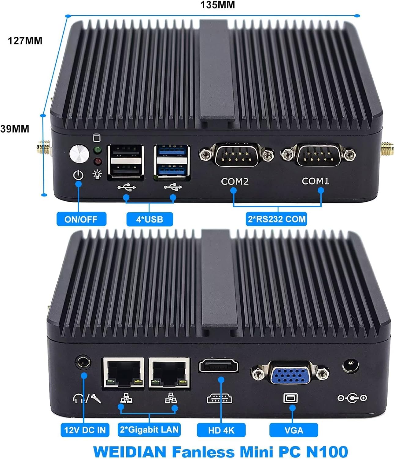 Mini PC – Mini Desktop – Compacte Computer – Industrie PC – Embedded PC – Intel N100 8GB RAM – 256GB SSD – Ventilatorloos – Dubbel Scherm