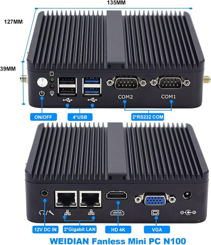 Mini PC – Mini Desktop – Compacte Computer – Industrie PC – Embedded PC – Intel N100 8GB RAM – 256GB SSD – Ventilatorloos – Dubbel Scherm