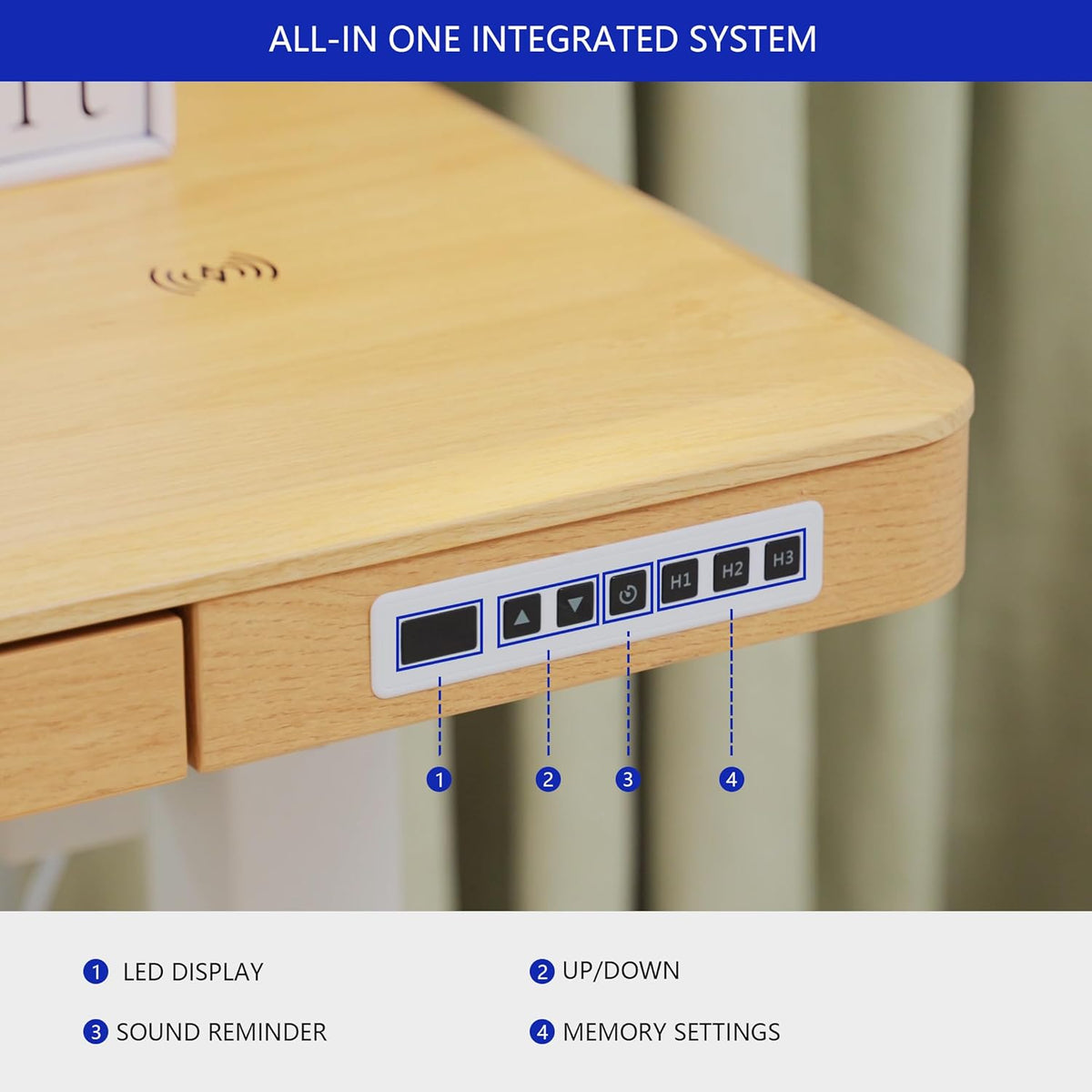 KOWO Electric Standing Desk with Drawers, USB-C Hub and Wireless Charger, Sit-Stand Desk, Adjustable Table, Home Office, Computer Table with Storage Space, 120 cm (L) Maple Wood - QUORE