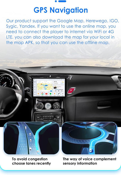 Android 13 autoradio voor Citroen C3 DS3 2010-2016 8-core 4G+32G GPS Navi met draadloze carplay Android Auto Bluetooth DAB WiFi 4G Mirror Link Achter/vooraan camera -zwart