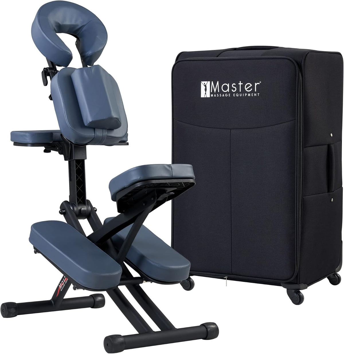 Master Massage Professionele inklapbare mobiele massagestoel behandelingsstoel van aluminium verstelbaar licht met muziekkussen Bluetooth transportkoffer, blauw, één maat