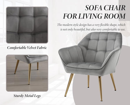 Fluwelen Tub Stoelen – Fauteuils – Fluwelen Stoelen – Relaxstoelen – Zithoeken – Grijs – Set Van 2 – Goudkleurige Metalen Pootjes – Hoog Zitcomfort