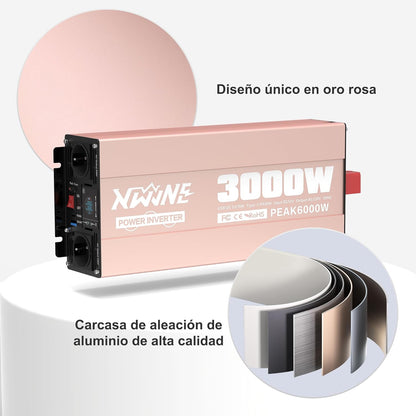 XWJNE Pure sinus-omvormer 3000 W/6000 W 12 V naar 230 V, 2 wisselstroomstopcontacten, 1 USB-uitgang, 1 USB-C-uitgang, afstandsbediening en led-display, geschikt voor auto, camper en vrachtwagen.