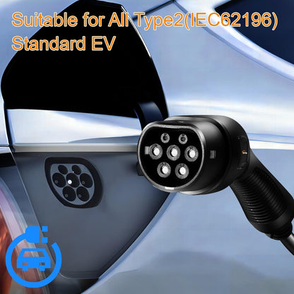 Type2 Draagbare EV Lader, 7.2kw, IEC 62196 draagbare oplader voor elektrische voertuigen met CEE-stekker, 6-32A instelbaar met Smart APP, 5M
