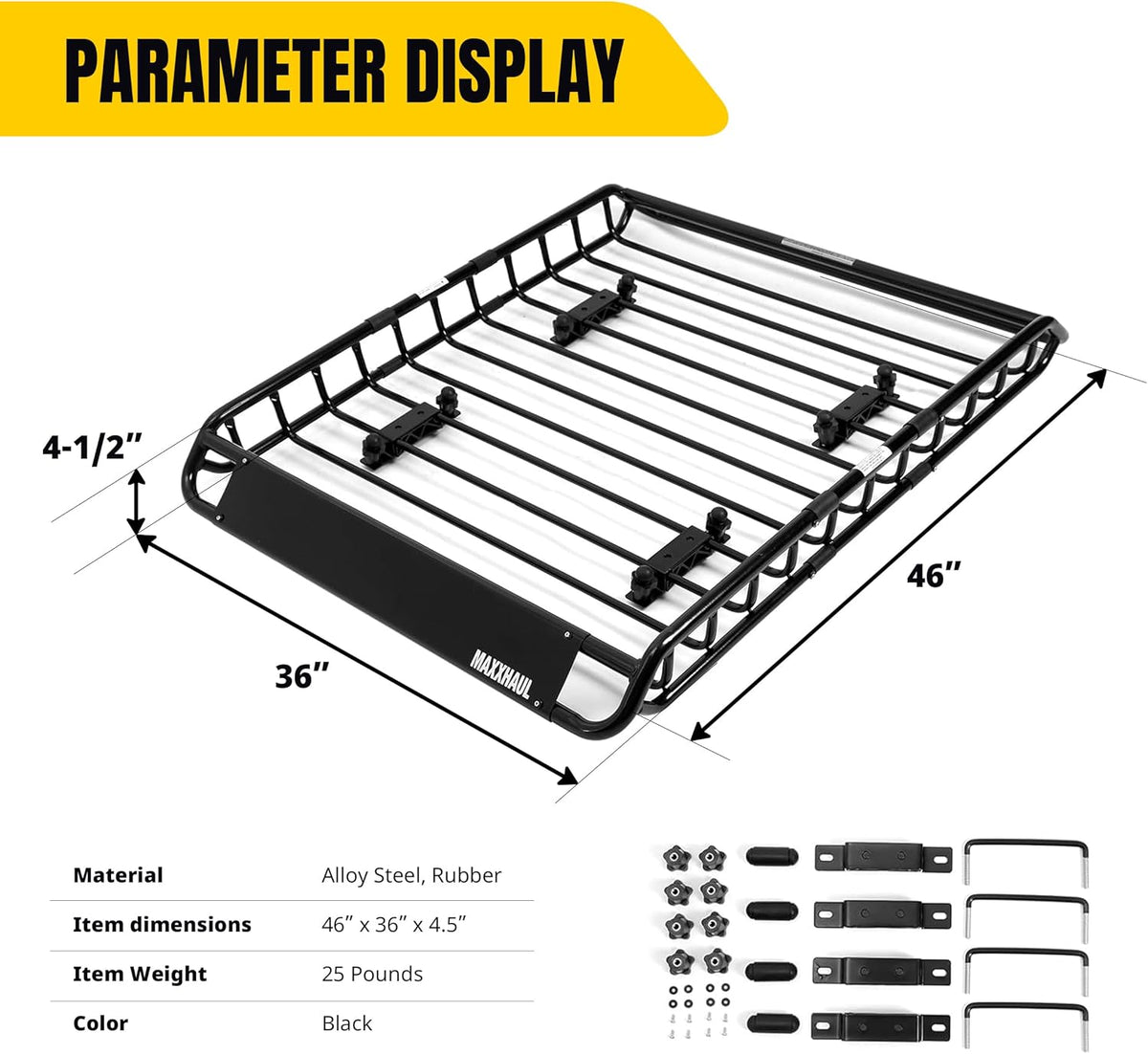 MaxxHaul 70115, dakbagagedrager voor dakbagagedrager, 116,8 x 91,4 x 11,4 cm, stalen mand, bagagehouder voor SUV en pick-up trucks - 68 kg. Capaciteit