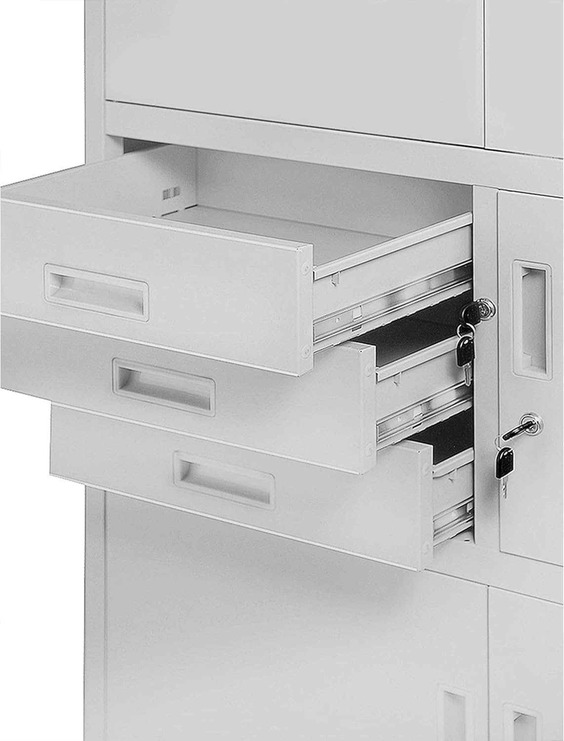 Filing Cabinet C018S II Office Cabinet Metal Cabinet Safe Box Secret Box 3 Drawers Powder Coating 185cm x 90cm x 40cm (Grey) - QUORE