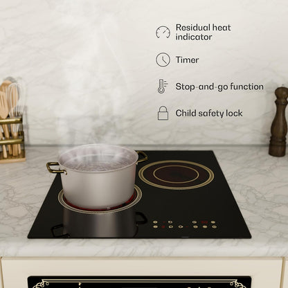 Klarstein Victoria Keramische kookplaat, 45 cm, 3-zone retro-kookplaat met touch-slider, 5000 W, dual-zone, timer en kinderbeveiliging, elektrische kookplaat in Victoria design