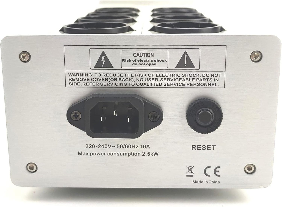 Stroomfilter Zilver – Power Conditioner – Netfilter – Spanningsfilter – Vermogensreiniger – 4 Gefilterde en 4 Directe Stopcontacten – Metalen Behuizing