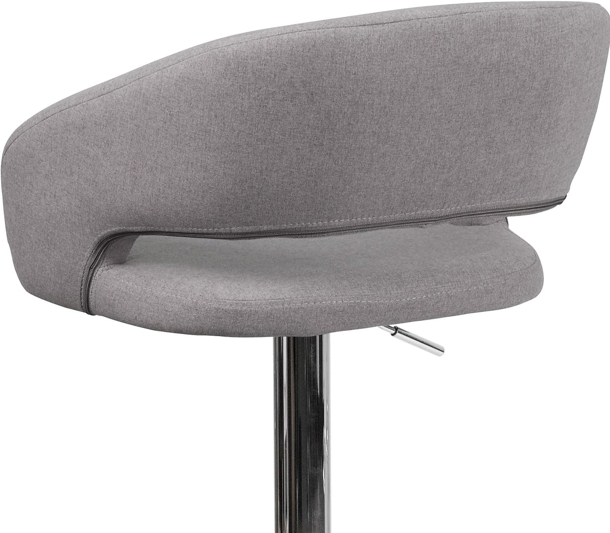 Flash Furniture Barkruk, modern, grijze stof, in hoogte verstelbaar, met afgeronde middelhoge rugleuning en chromen basis, 107 x 53 x 52 cm