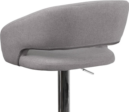 Flash Furniture Barkruk, modern, grijze stof, in hoogte verstelbaar, met afgeronde middelhoge rugleuning en chromen basis, 107 x 53 x 52 cm