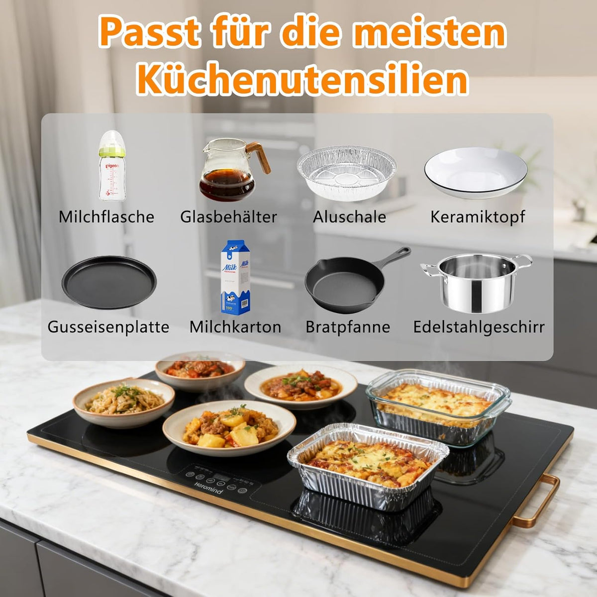 Warmhoudplaat 80x45 cm, 450W Professionele warmhoudplaat, Touchscreen, Roestvrijstalen rand, Met handgreep, Voor restaurant & huishouden