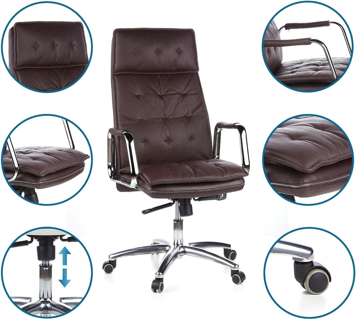 Bureaustoel – Draaistoel – Managersstoel – XXL Bureaustoel – Kantoorstoel – Nappalederen Bekleding – Ergonomisch Ontwerp – Synchroon-mechanisme