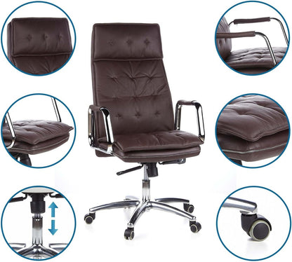 Bureaustoel – Draaistoel – Managersstoel – XXL Bureaustoel – Kantoorstoel – Nappalederen Bekleding – Ergonomisch Ontwerp – Synchroon-mechanisme