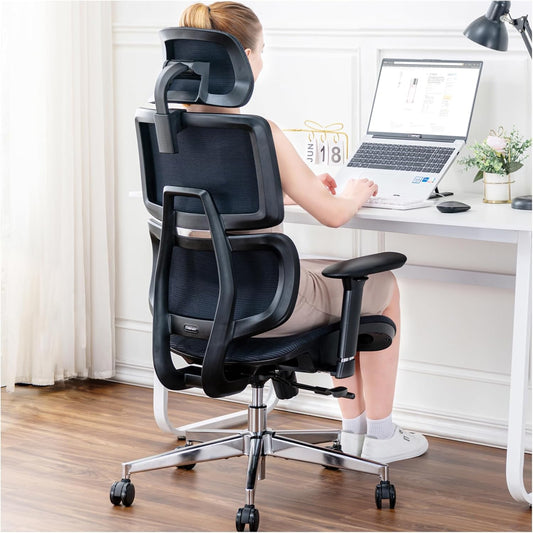 Ergonomic Office Chair, High Back Fully Mesh Office Chair with Lumbar Support, Tilting Gaming Chair, Adjustable 3D Armrest, Headrest, Large and High Swivel Computer Chair, 150 kg