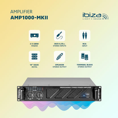 Ibiza - AMP1000-MKII - DISCO VERSTERKER 2 X 800W