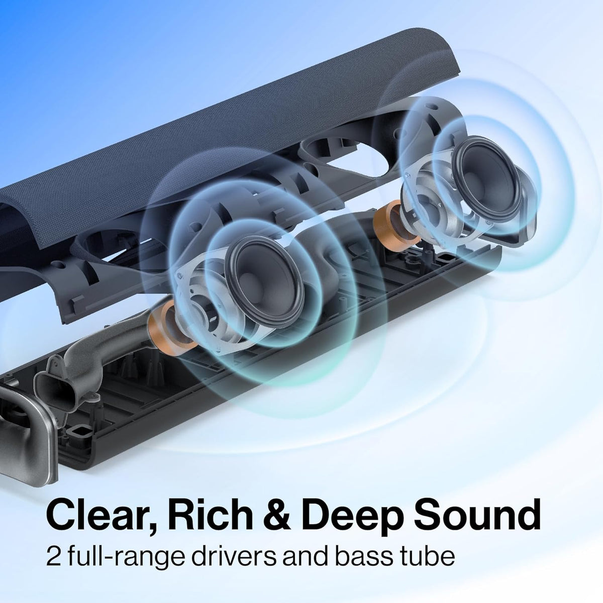 OXS Thunder Lite PC Gaming Soundbar, soundbar voor tv met virtueel surroundgeluid, 2 full-range drivers, basbuis, compact ontwerp, HDMI/AUX/Optisch compatibel, Bluetooth 5.0 draadloze verbinding