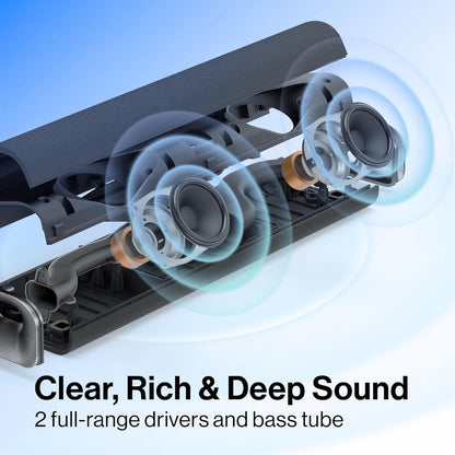 OXS Thunder Lite PC Gaming Soundbar, soundbar voor tv met virtueel surroundgeluid, 2 full-range drivers, basbuis, compact ontwerp, HDMI/AUX/Optisch compatibel, Bluetooth 5.0 draadloze verbinding