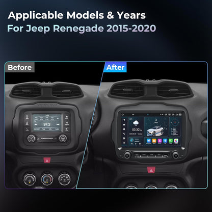 Android 14.0 Autoradio voor Jeep Renegade 2015-2020 met 9 Inch Touchscreen GPS Navigatie Radio Ondersteuning 4G DSP TPMS OBD Draadloze Carplay/Android Auto 4+64GB