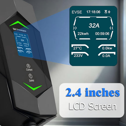 Laadkabel Type 2 – EV Oplaadkabel – Elektrische Auto Kabel – Snellader Kabel – Plug-in Hybride Kabel – 22 kW 3-Fase – Instelbare Stroomsterkte Met Digitaal Display