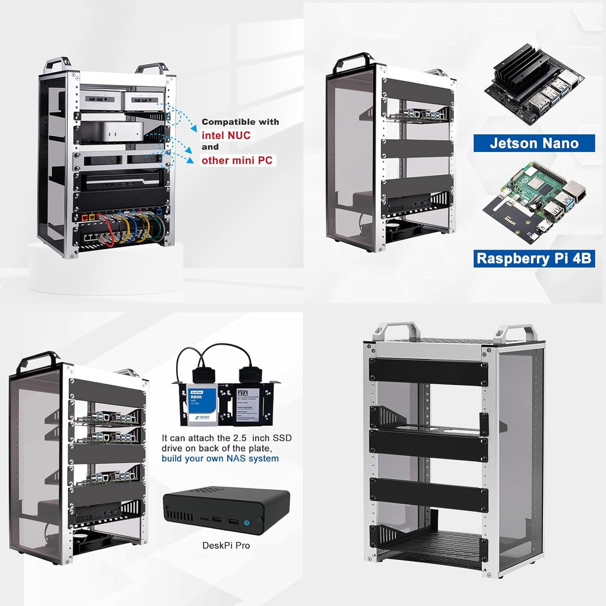 10 Inch Serverkast Zilver – Rackkast – Netwerkkast – Rekkast – Serverrack – 8U Compact Formaat – Open Constructie Met Transparante Acryl Zijkanten