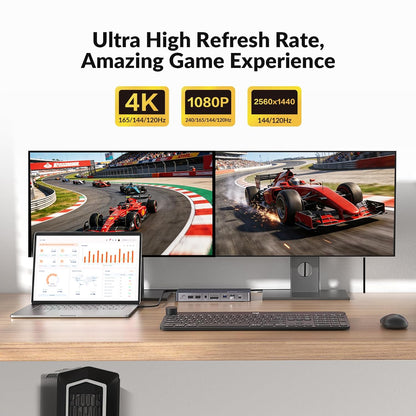AV Access 8K KVM Switch 2 Monitoren 2 Computers for Laptop & Desktop, 100W USB-C Charge for Laptop, Ethernet, Docking Station Dual Monitor 8K@60Hz/4K@165Hz, 4xUSB 3.2, Audio, SD, Wired Remote Control