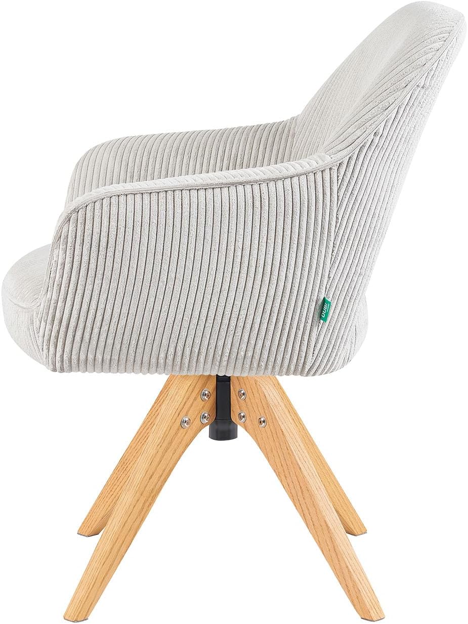 DUBI Möbel Dining Chairs 2-piece 360° swivel with pocket spring, high seating comfort, up to 150 kg, durable fabric light grey, solid oak frame in timeless design, Mika-Lena - QUORE