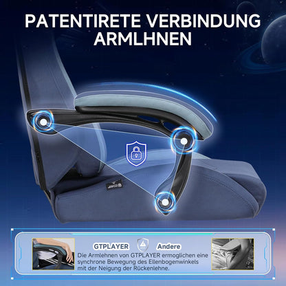 GTPLAYER Gaming Chair, Ergonomic Gamer Chair Made of Faux Leather Fabric with Lumbar Support, PC Chair with Widened Backrest, Maximum Load 150 kg, Dark Blue - QUORE