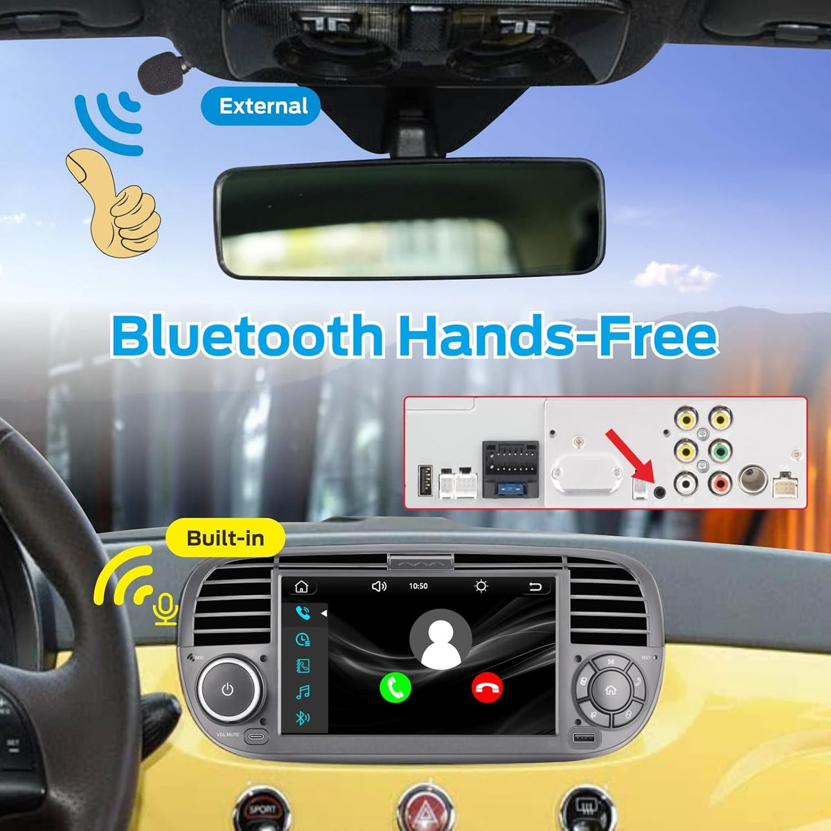 Fast Boot Linux Autoradio Compatible with Fiat 500 2007-2015 | Plug & Play | Bluetooth/Wireless CarPlay/Android Auto/FM/AM/RDS/USB | 100W DSP |Black