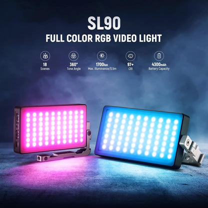 NEEWER Videolamp RGB 12 W, LED-paneel voor streaming, selfie, 2500 K-10.000 K, CRI97+, app/2.4G-bediening, batterij 4300 mAh, bureauhouder voor vlogging, video-opname, podcast, SL90