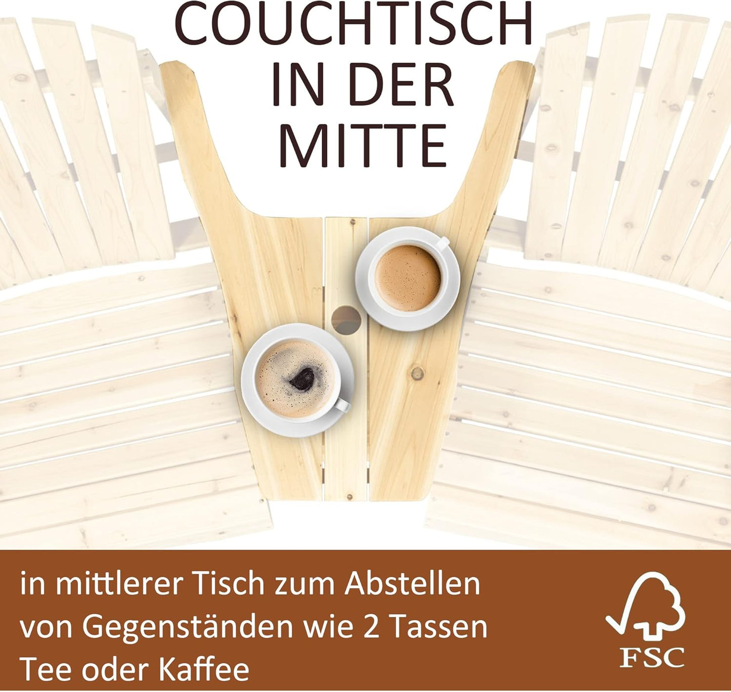 Adirondack Tuinstoel – Tuinstoelenset – Buitenstoel – Lounger – Balkontuinmeubilair – Massief Dennenhout – Weerbestendig Coating – Tussentafel Met Parasolopening – 2-Zits – 178x87x92 cm