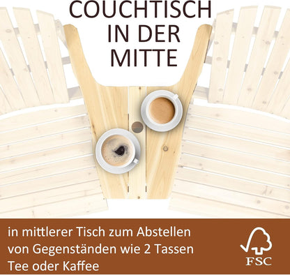Adirondack Tuinstoel – Tuinstoelenset – Buitenstoel – Lounger – Balkontuinmeubilair – Massief Dennenhout – Weerbestendig Coating – Tussentafel Met Parasolopening – 2-Zits – 178x87x92 cm