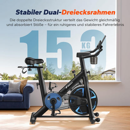 MERACH Hometrainer met magnetische weerstand, stille binnenfiets met dempend luchtkussenzadel, lcd-display, speciale toepassing, stabiel H-frame, belasting tot 150 kg