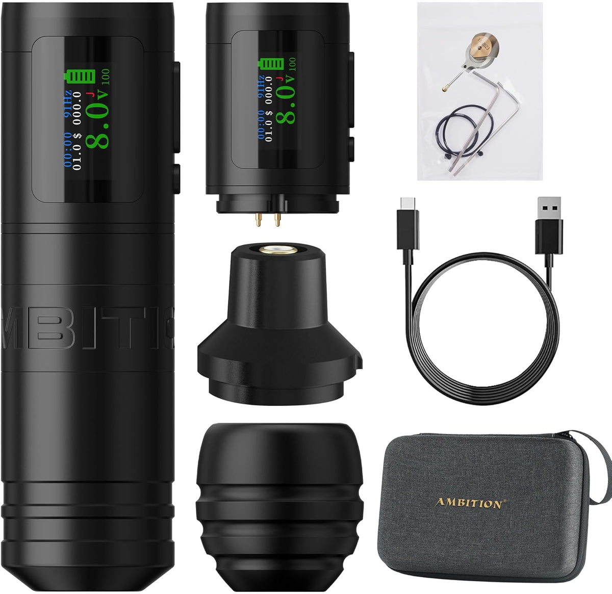 Ambition Ninja Ultra Draadloze tattoo-machine met intelligente factureringsfunctie - Roterende cartridge-pen met 2 stuks 1900 mAh tattoo-pistool Coreless Motor Straight Drive Bar