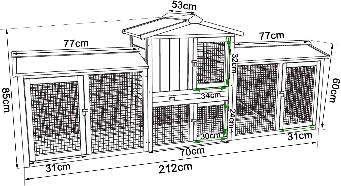 lionto by dibea Konijnenhok XXL Dierenhok voor kleine dieren Premium Konijnenvilla 212x52x85 cm