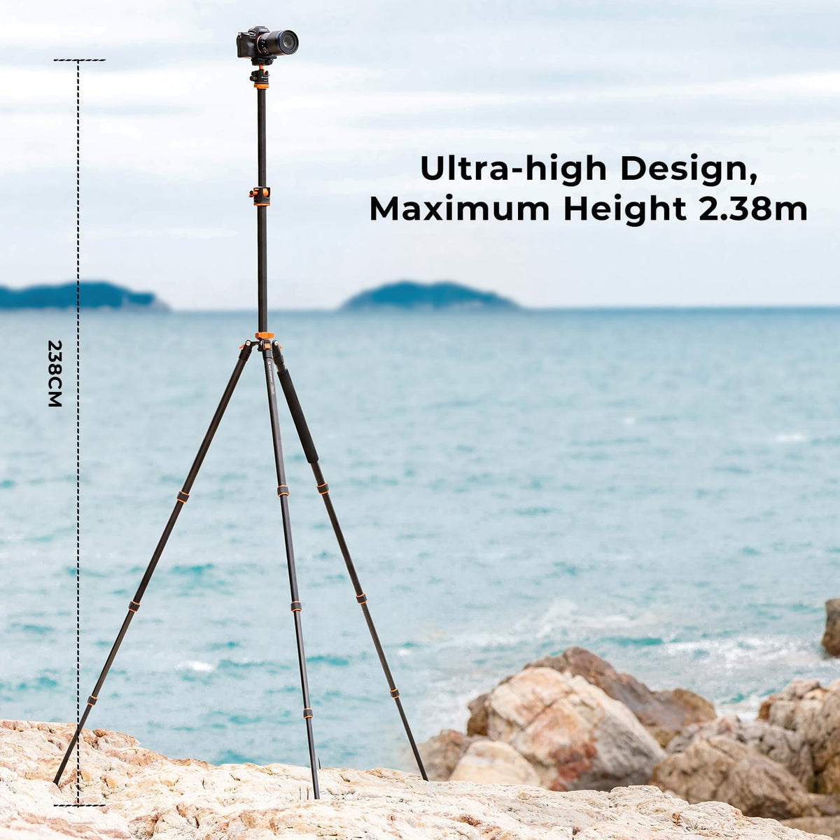 K&F Concept 240cm Camera Statief, Professioneel Video Statief met Centrale Kruis Kolom met Pan Bal Hoofd en Loslaat Plaat voor DSLR Camera T254A8+BH-28L(SA254T1).