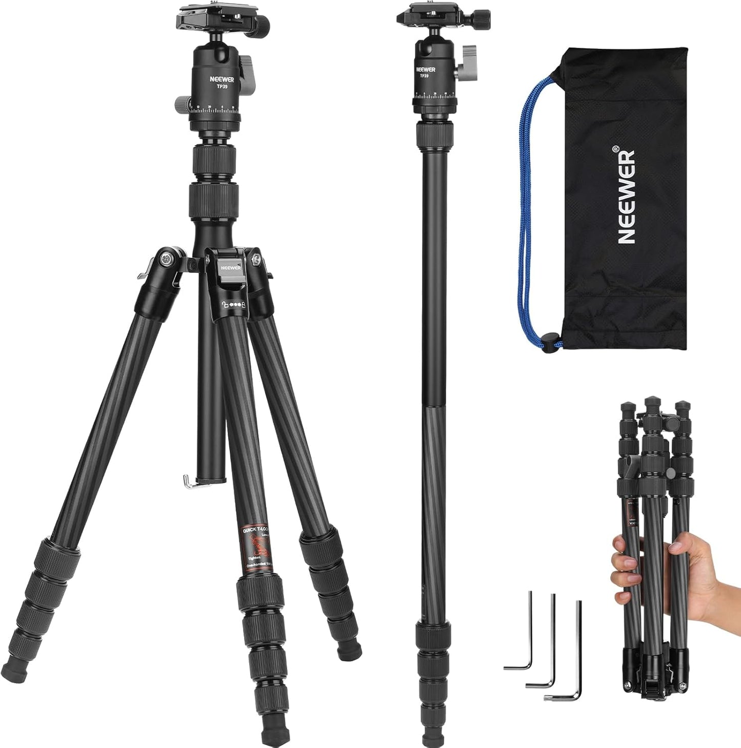 Koolstofvezel Camera Statief Monopod – Reisstatief – Camerastatief – Fotostatief – Videostatief – 360° Kogelkop – Ingeklapt 36,5 Cm, Draagvermogen 6 Kg
