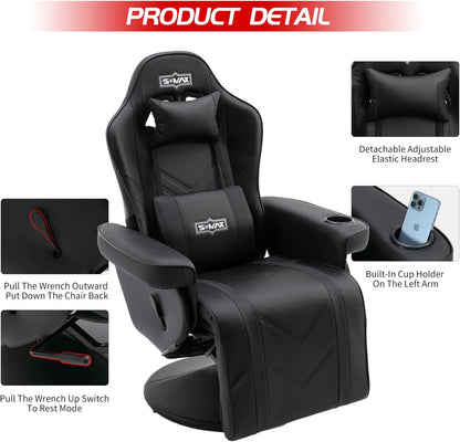 S*MAX Gamingstoel met voetsteun, gamingstoel, hoge rug met verstelbare rugleuning, bekerhouder, zijzak, gamerstoelen voor volwassenen, zwart, extra groot