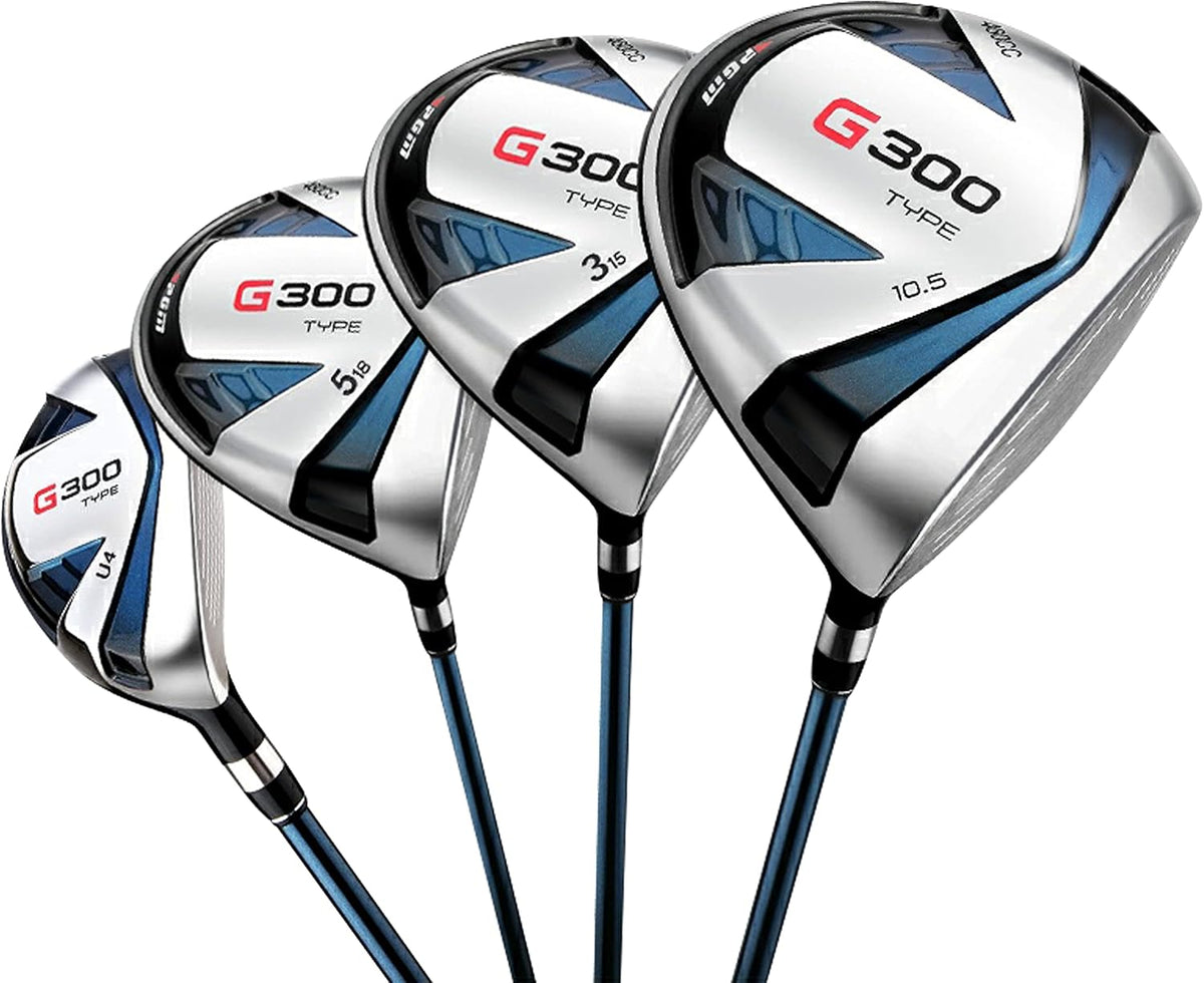 PGM 18-delige golfclubset voor heren, 12 stuks clubs - titanium #1 driver, trekvooringenomen hybride, sterke ijzers, vergevingsgezinde putter, standbag met 5 hoofddeksels