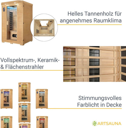 Artsauna Oslo Infrared Cabin with Triplex Heating System for 2 People Hemlock Wood 120 x 100 cm Infrared Sauna Infrared Heat Cabin Sauna - QUORE