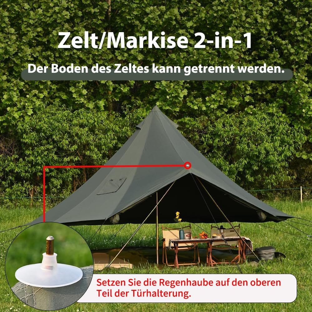 Klokkentent met ovengat, katoen, glampingtent, ruime yurt voor gezinnen, campingtent, familietent, tipi-tent, piramidetent voor groepen, outdoor, camping