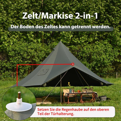 Klokkentent met ovengat, katoen, glampingtent, ruime yurt voor gezinnen, campingtent, familietent, tipi-tent, piramidetent voor groepen, outdoor, camping