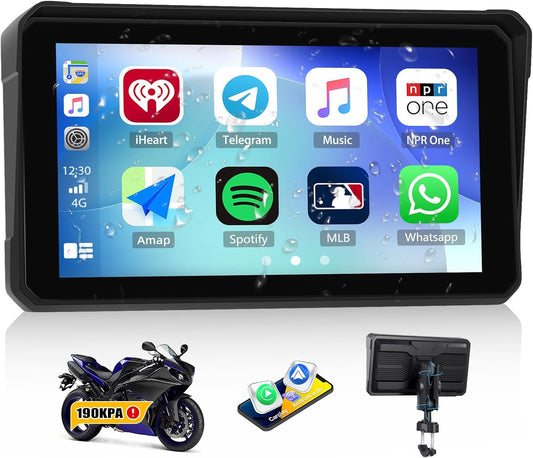 Motor GPS Navigatie Display met draadloze CarPlay en Android Auto, 6-inch IP68 waterdichte motorfiets Navigatie met Bluetooth Mirror Link, Siri EQ en bandenspanningssensor