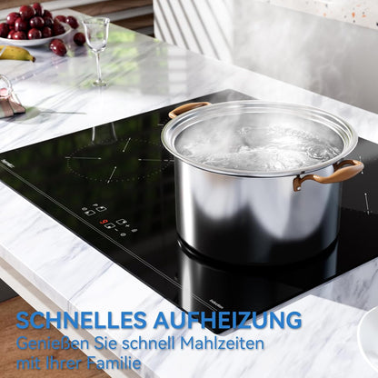 Hermitlux Inductiekookplaat, 60 cm, 4 kookplaten, 9 standen, Touch Slider Control, veiligheidskookplaat en timer, 7200 W
