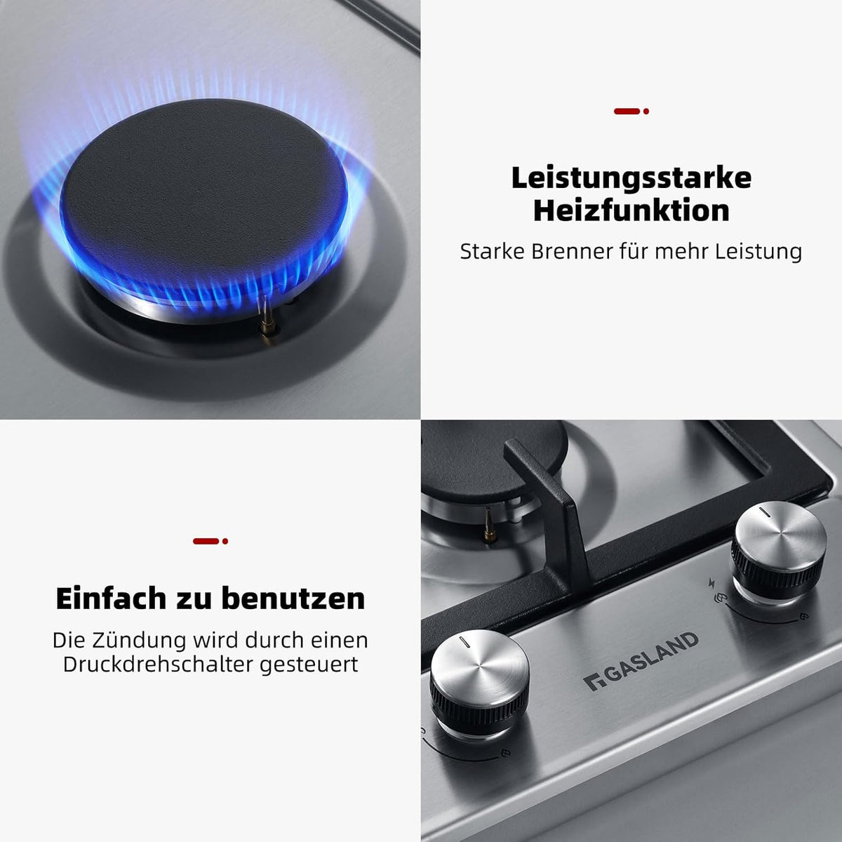 GASLAND GH30SF Gaskookplaat inbouw roestvrij staal gasfornuis 2 vlammen, 30 cm gasinbouw zelfvoorzienend gaskookplaat, butaangasfornuis 4200 Watt, LPG/aardgas