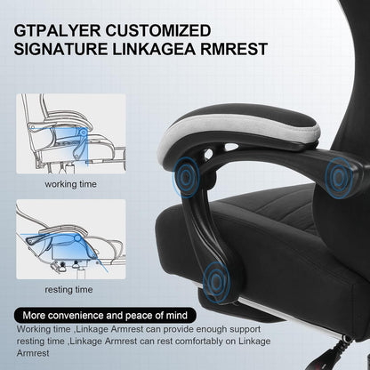 GTPLAYER Gaming Chair, Ergonomic Gaming Chair, Office Chair with Fabric Surface, Spring Seat Cushion, Connecting Armrests and Footrest Black - QUORE