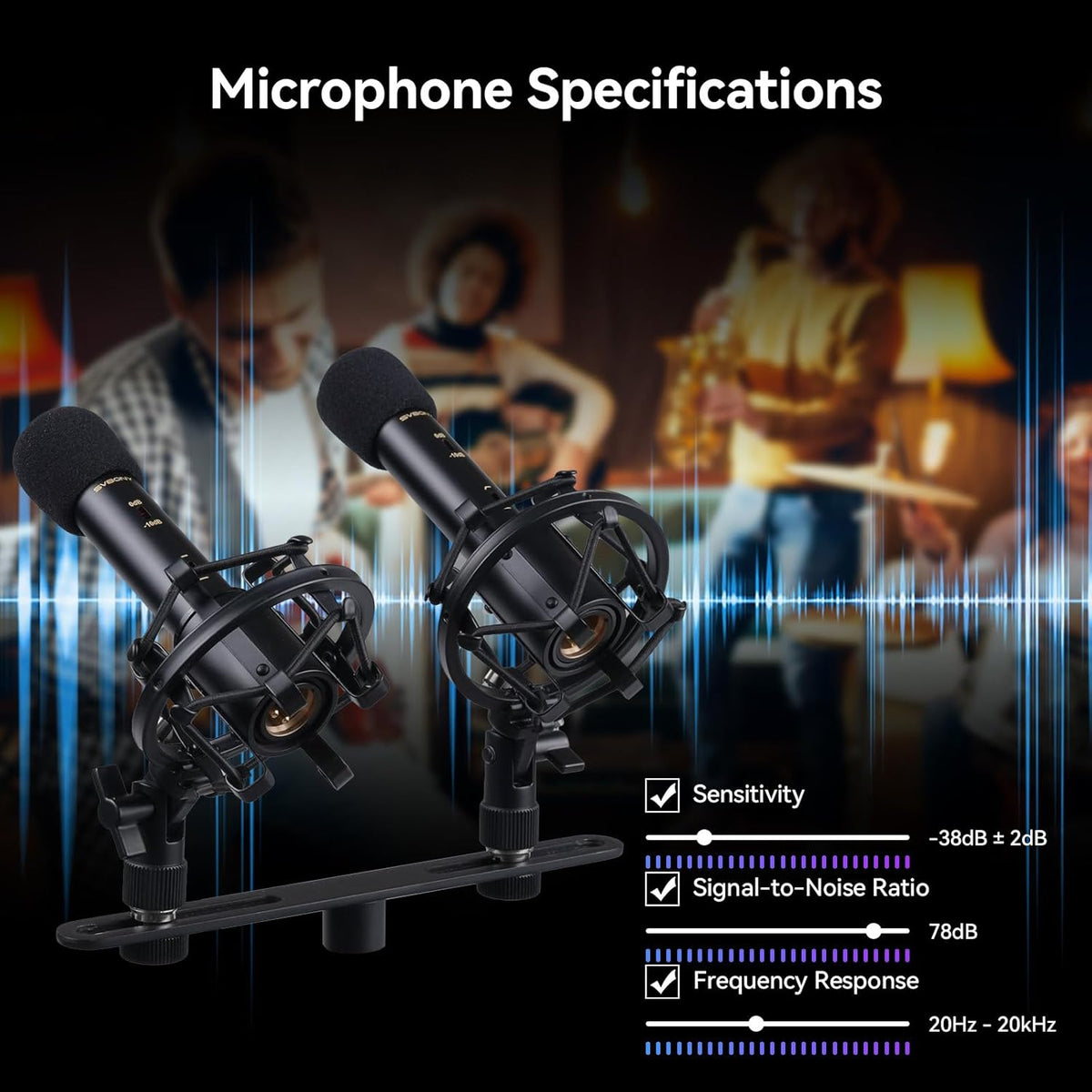Condensator Instrumentmicrofoon – Instrumentmicrofoon – Condensatormicrofoon – Potloodmicrofoon – Opnamemicrofoon – Stereo Set Met T-Balk – 22 Mm Vergulde Capsule – Instelbare Gevoeligheidsdemping En Lagefrequentiedemping