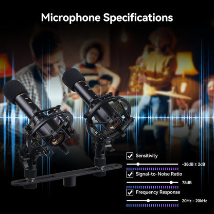 Condensator Instrumentmicrofoon – Instrumentmicrofoon – Condensatormicrofoon – Potloodmicrofoon – Opnamemicrofoon – Stereo Set Met T-Balk – 22 Mm Vergulde Capsule – Instelbare Gevoeligheidsdemping En Lagefrequentiedemping